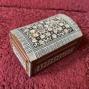 Handmade Wood Hinged Trinket Box w/ Mother of Pearl Inlay